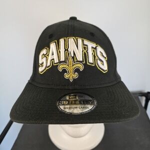 new orleans saints New Era 39thirty hat Size Medium Large Fitted Black Embroider